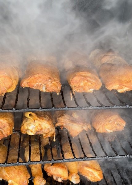 Meat in the smoker